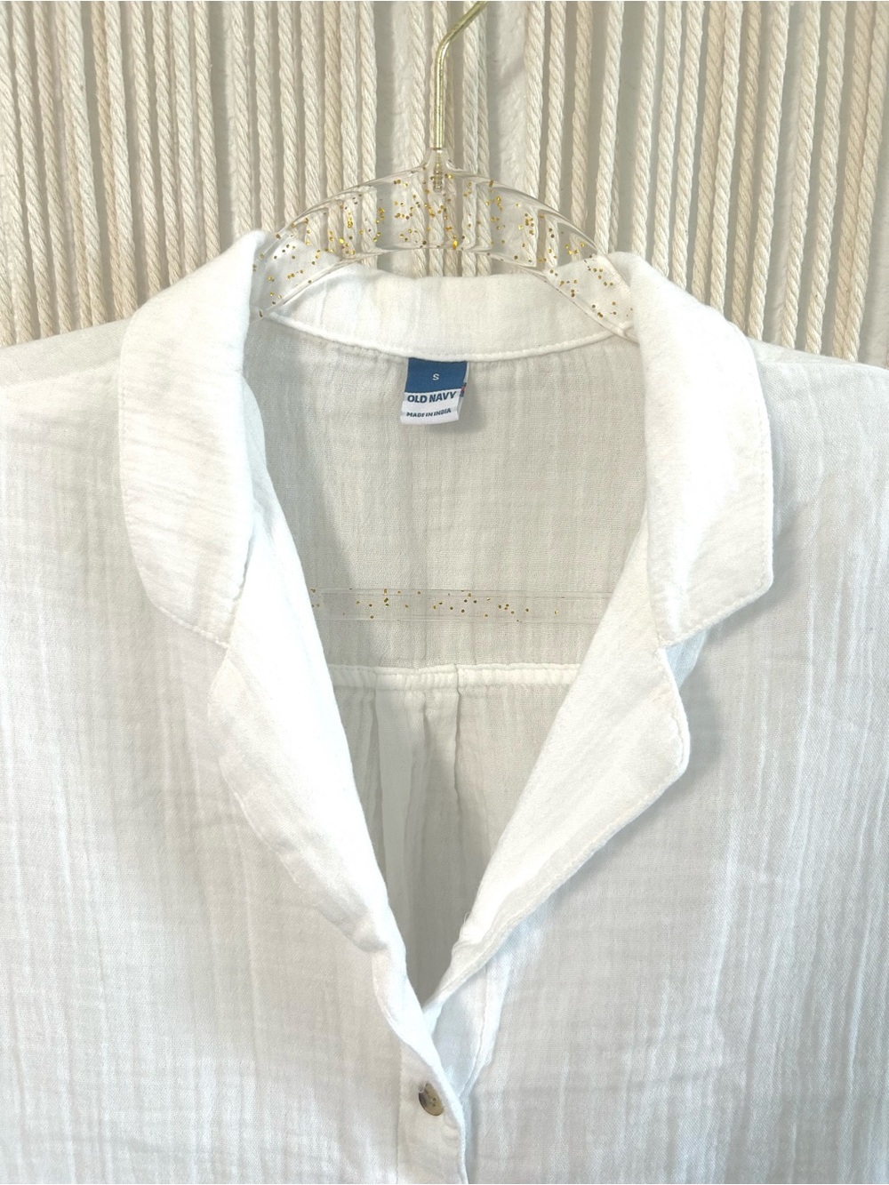 Old navy White Gauze Button Front Collared Lightweight Cotton Short Sleeve Top - Picture 4 of 10
